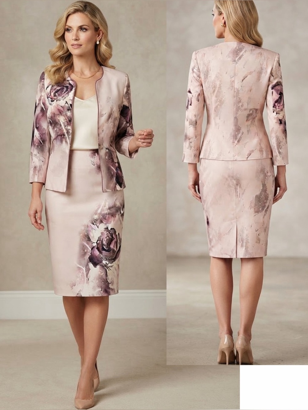 SALE🔥NWT WOMEN SKIRT SUIT SET‎ BLAZER/SKIRT/TOP FORMAL 3/4 SLEEVES LINED FLORAL